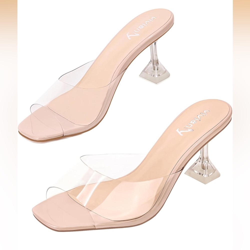 Vivianly Women's Clear Slip On Heels Sandals Size 9
